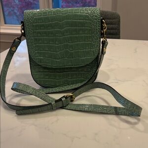 Patricia Nash Perrone Croc Embossed Leather Crossbody Shoulder Bag Sage Green